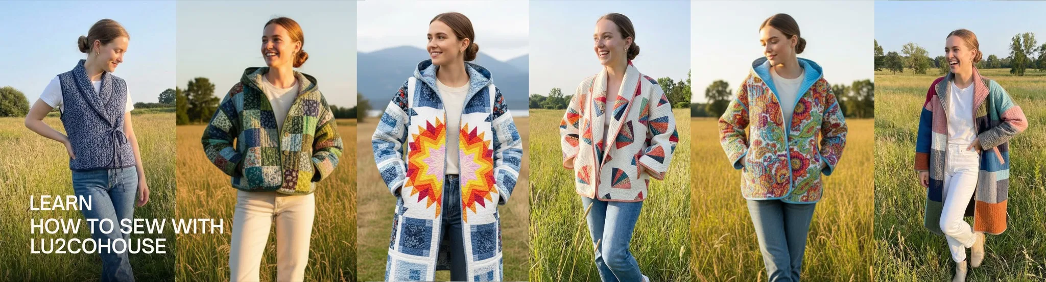 LU2COHOUSE Siena Quilt Coat — womens quilted jacket sewing pattern with welt pockets, set-in sleeves and bias binding, sizes XXS to 5XL